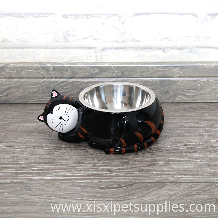 Wholesale Pet Feeding Bowl Quality Cat Metal Bowl With Ceramic Holder